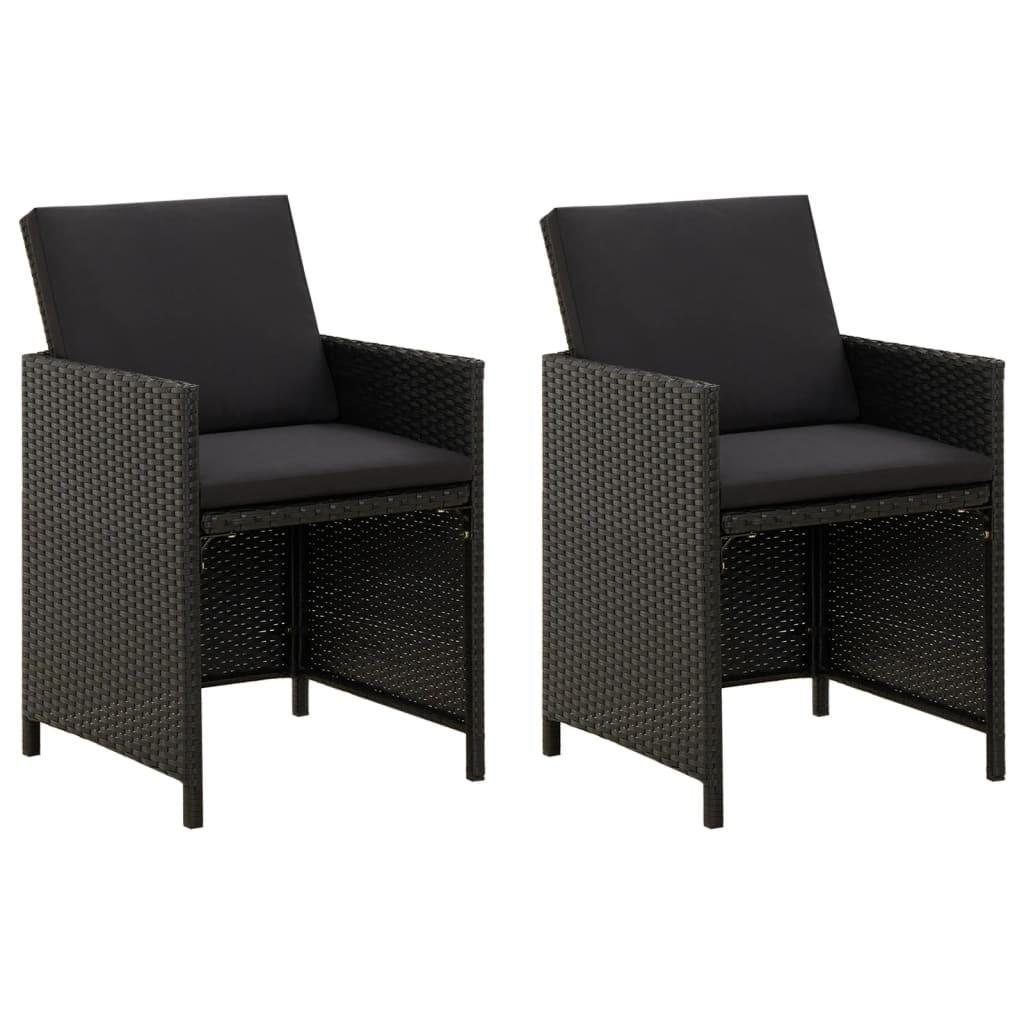 Havestole med hynder 2 stk. polyrattan sort