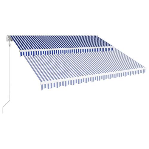 Automatisk foldemarkise 400 x 300 cm blå og hvid