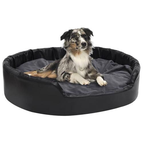 Hundekurv 99x89x21 cm plys og kunstlæder sort og mørkegrå