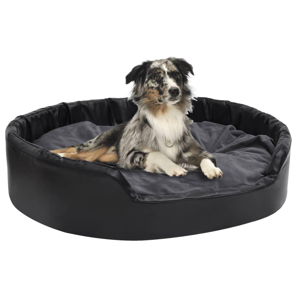 Hundekurv 99x89x21 cm plys og kunstlæder sort og mørkegrå