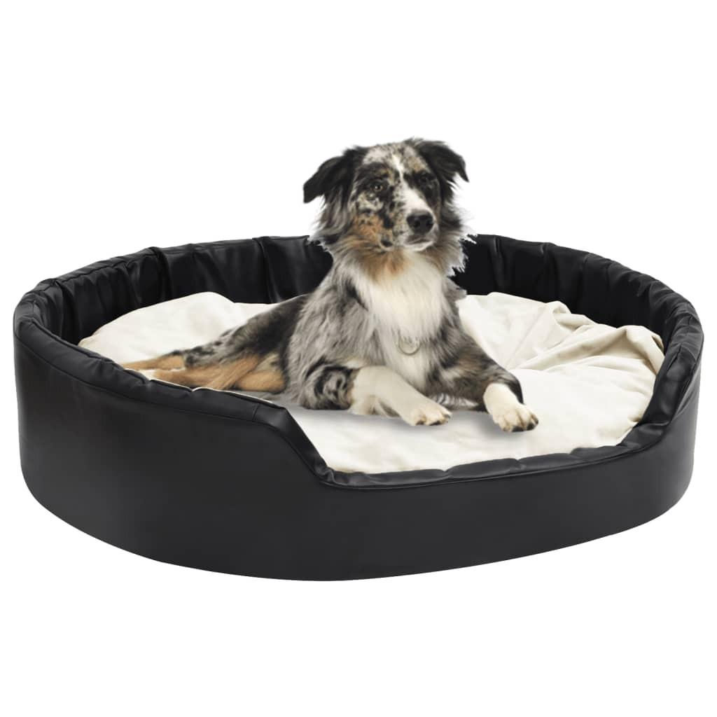 Hundekurv 99x89x21 cm plys og kunstlæder sort og beige