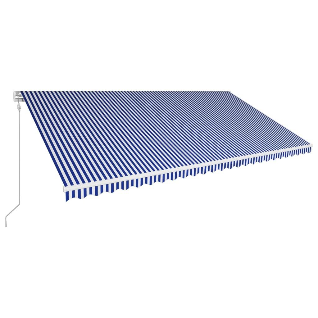 Foldemarkise med automatisk betjening 600 x 300 cm blå og hvid