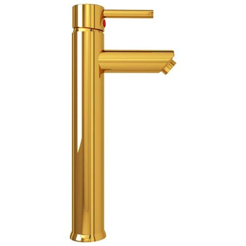Håndvask til badeværelse m. hane og bundventil hærdet glas guld