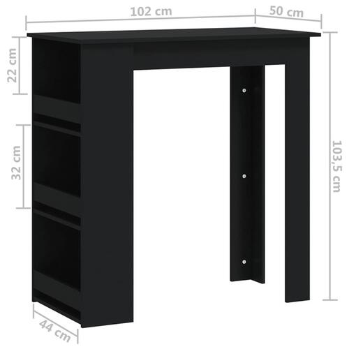 Barbord m. opbevaringsstativ102x50x103,5cm konstrueret træ sort