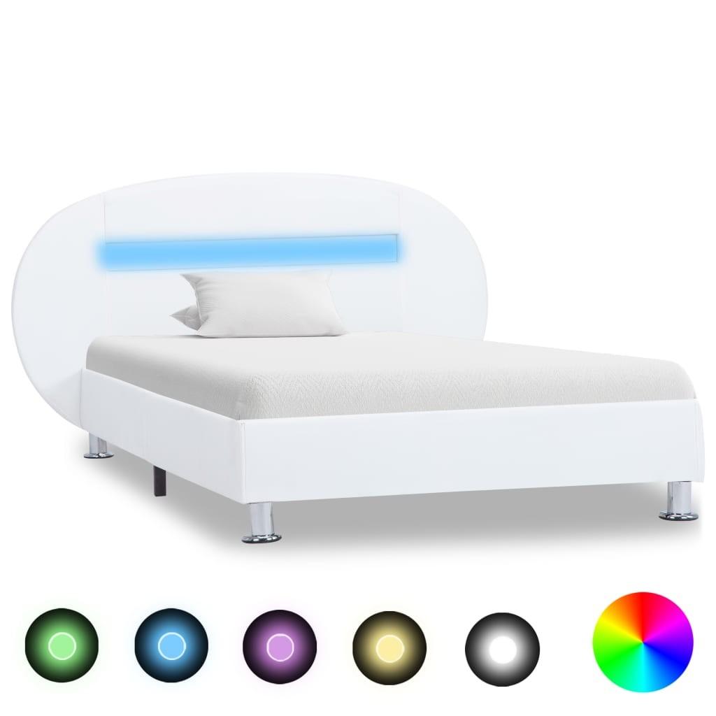 Sengestel med LED 90 x 200 cm kunstlæder hvid