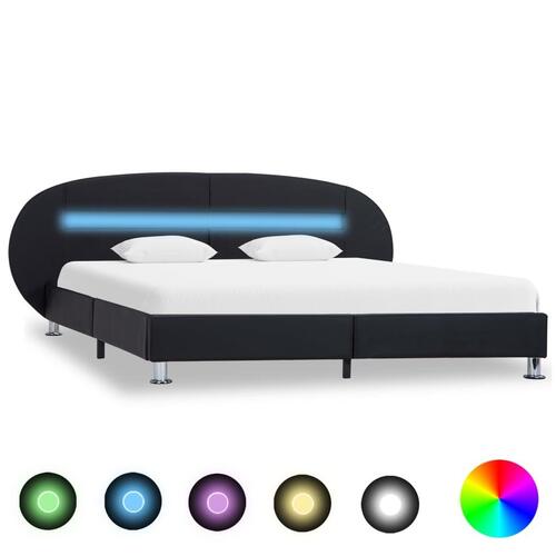 Sengestel med LED 160 x 200 cm kunstlæder sort