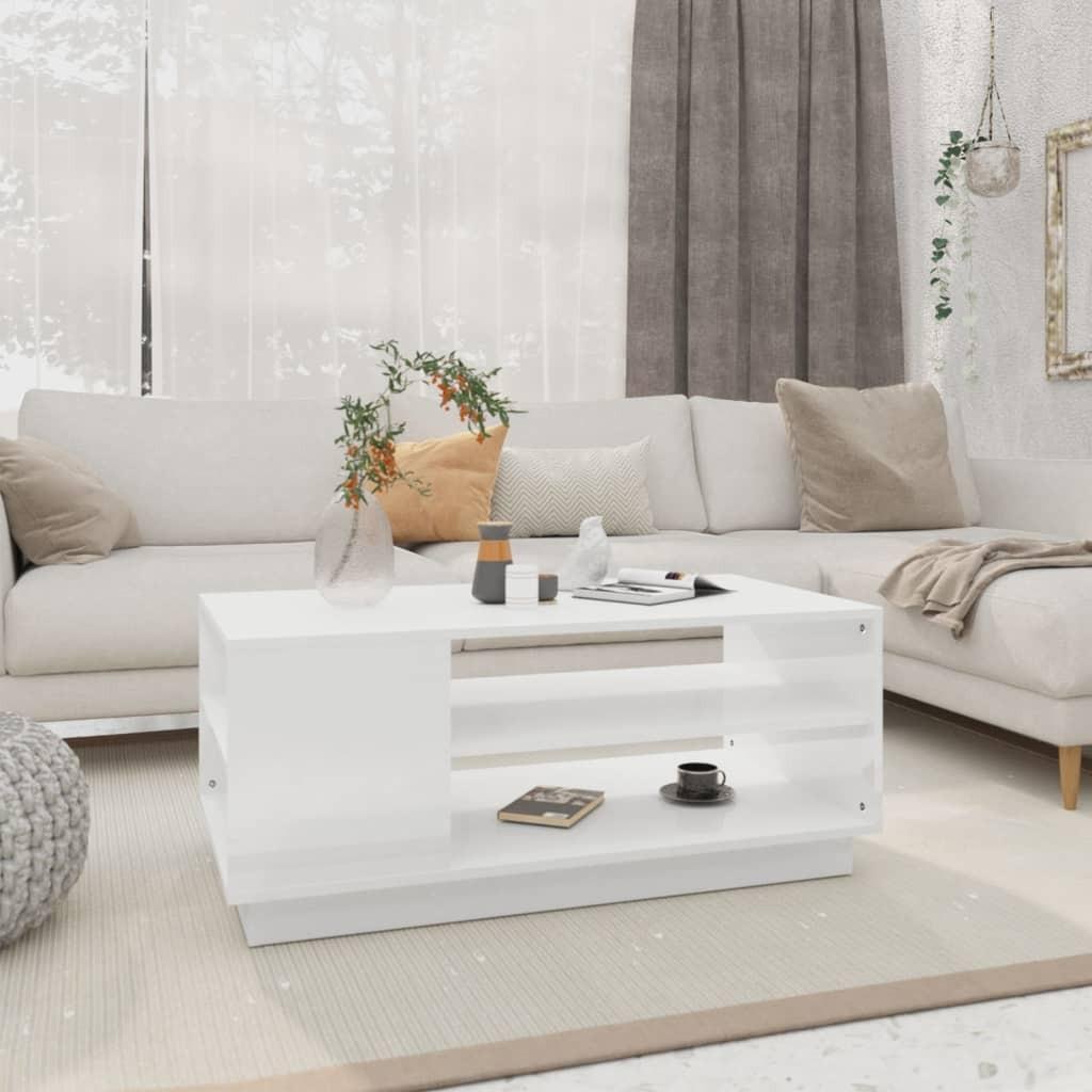 Sofabord 102x55x43 cm konstrueret træ hvid højglans