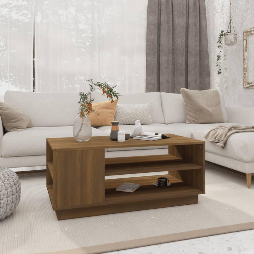 Sofabord 102x55x43 cm konstrueret træ brun egetræsfarve