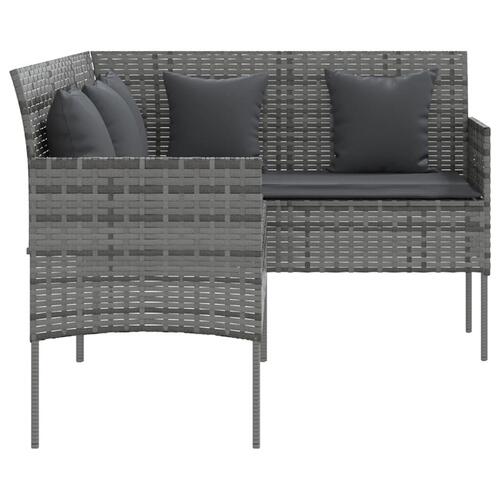 L-formet sofa med hynder polyrattan grå