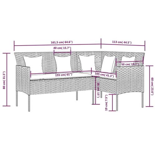 L-formet sofa med hynder polyrattan grå