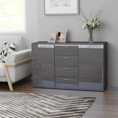Skænk 120x35,5x75 cm konstrueret træ grå højglans