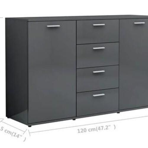 Skænk 120x35,5x75 cm konstrueret træ grå højglans