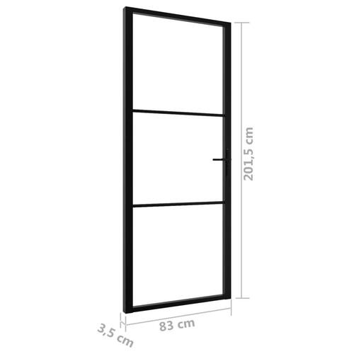 Indvendig dør 83x201,5 cm sikkerhedsglas og aluminium sort