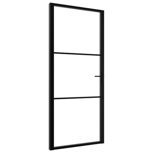 Indvendig dør 102,5x201,5 cm sikkerhedsglas og aluminium sort