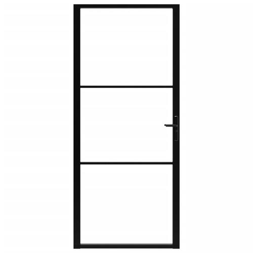 Indvendig dør 102,5x201,5 cm sikkerhedsglas og aluminium sort