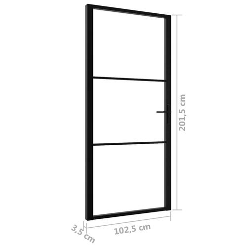 Indvendig dør 102,5x201,5 cm sikkerhedsglas og aluminium sort