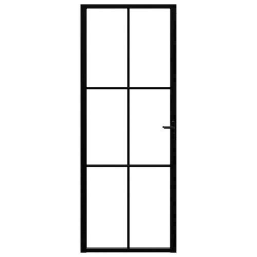 Indvendig dør 76x201,5 cm sikkerhedsglas og aluminium sort
