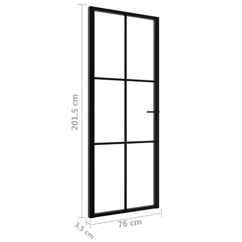 Indvendig dør 76x201,5 cm sikkerhedsglas og aluminium sort