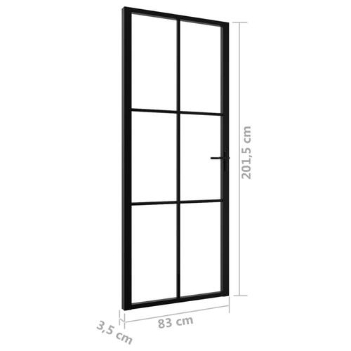 Indvendig dør 83x201,5 cm sikkerhedsglas og aluminium sort