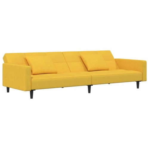 2-personers sovesofa med 2 puder fløjl gul