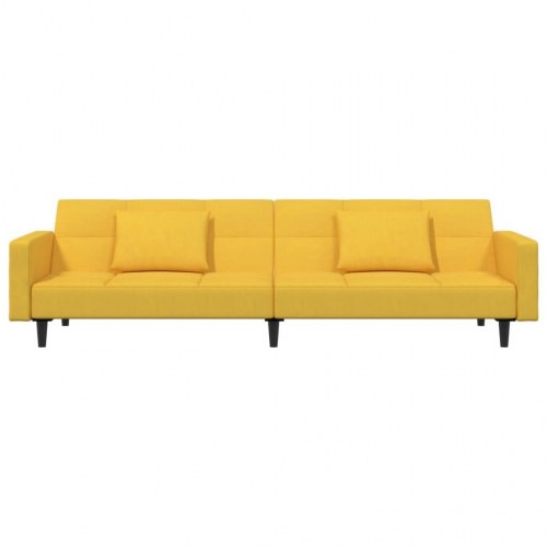 2-personers sovesofa med 2 puder fløjl gul