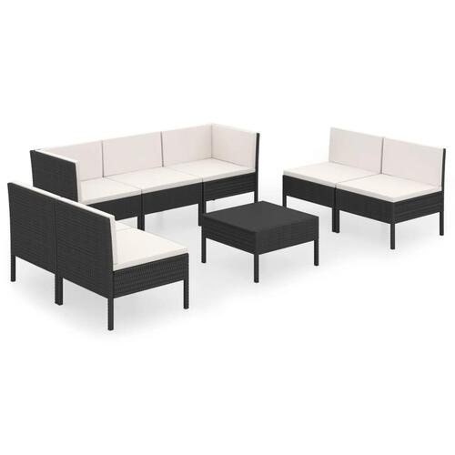 Loungesæt til haven 8 dele med hynder polyrattan sort