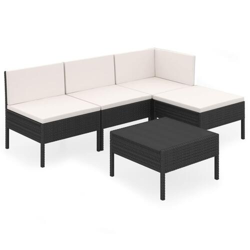 Loungesæt til haven 5 dele med hynder polyrattan sort