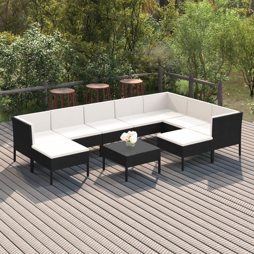 Loungesæt til haven 10 dele med hynder polyrattan sort