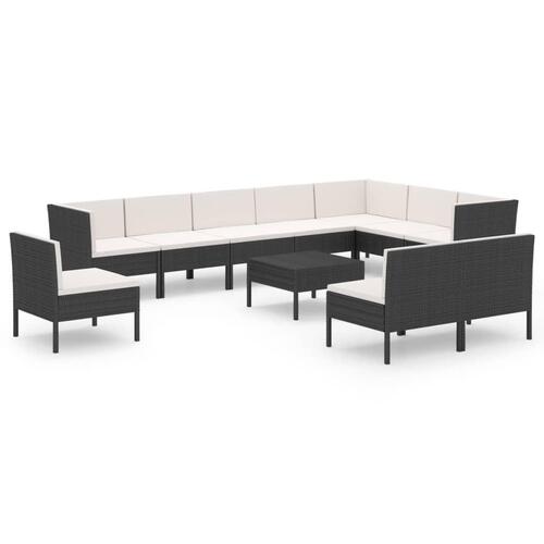 Loungesæt til haven 11 dele med hynder polyrattan sort