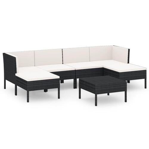 Loungesæt til haven 7 dele med hynder polyrattan sort