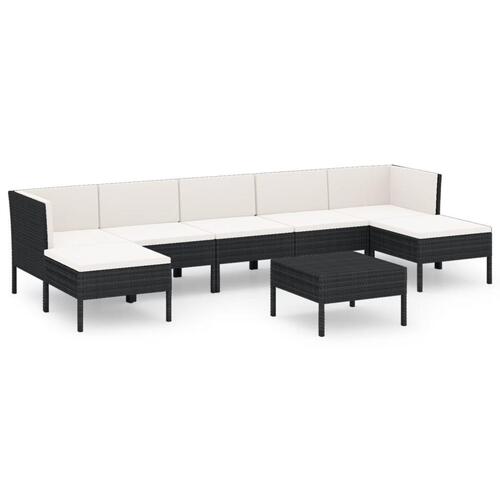 Loungesæt til haven 8 dele med hynder polyrattan sort