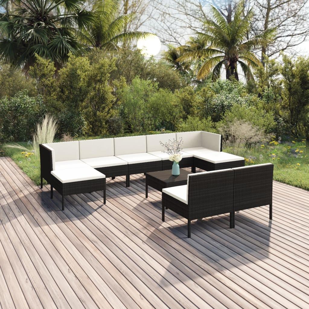 Loungesæt til haven 10 dele med hynder polyrattan sort