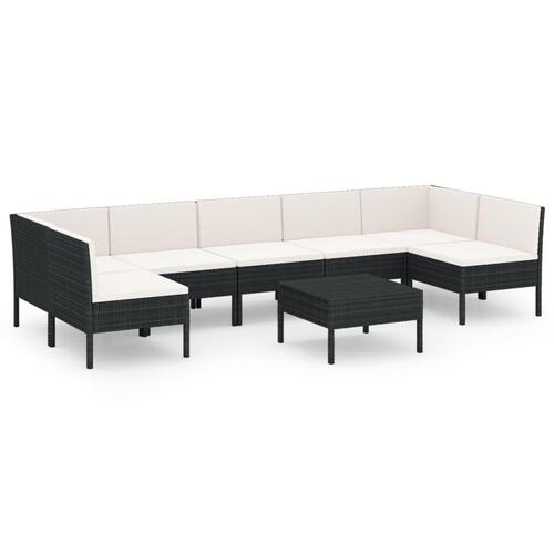 Loungesæt til haven 8 dele med hynder polyrattan sort