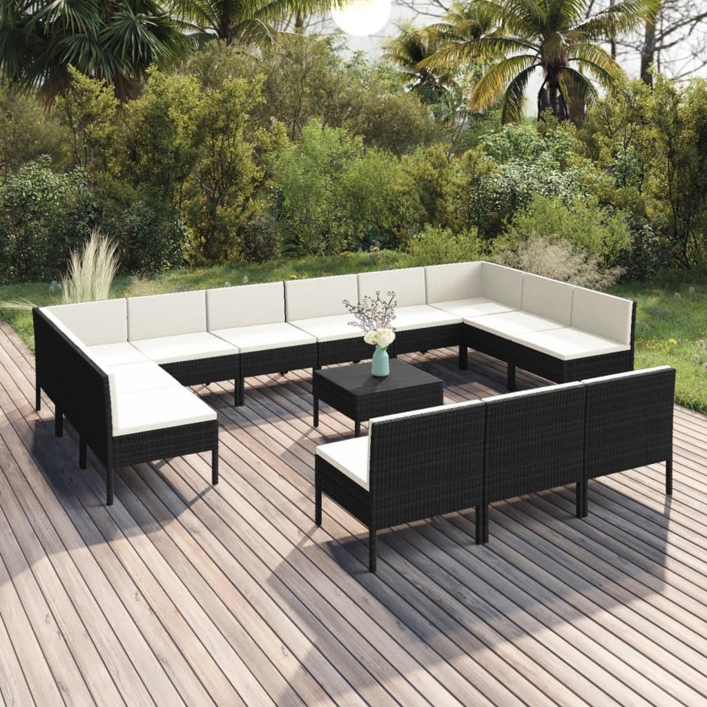 Loungesæt til haven 14 dele med hynder polyrattan sort