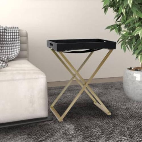 Foldbart bakkebord 48x34x61 cm MDF guldfarvet og sort