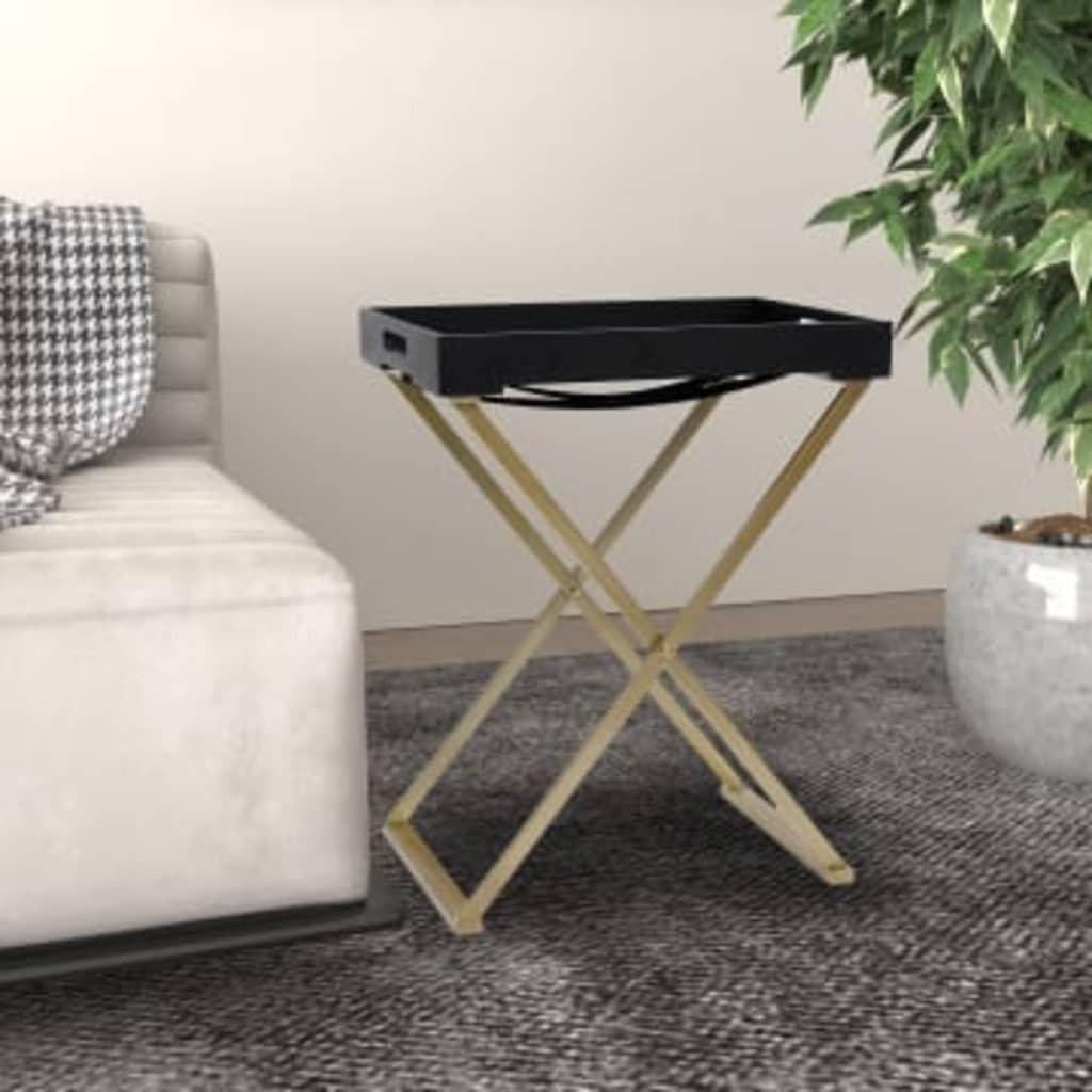 Foldbart bakkebord 48x34x61 cm MDF guldfarvet og sort