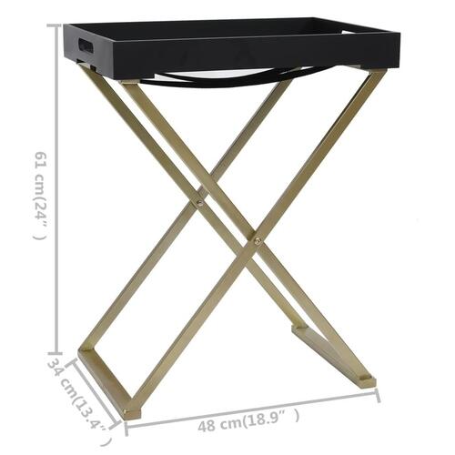 Foldbart bakkebord 48x34x61 cm MDF guldfarvet og sort