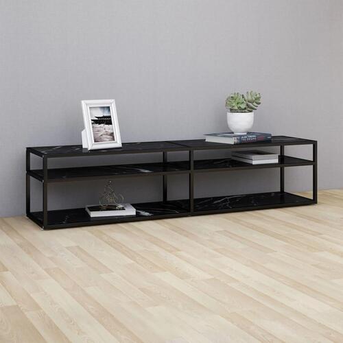 Tv-bord 180x40x40,5 cm hærdet glas marmoreffekt sort