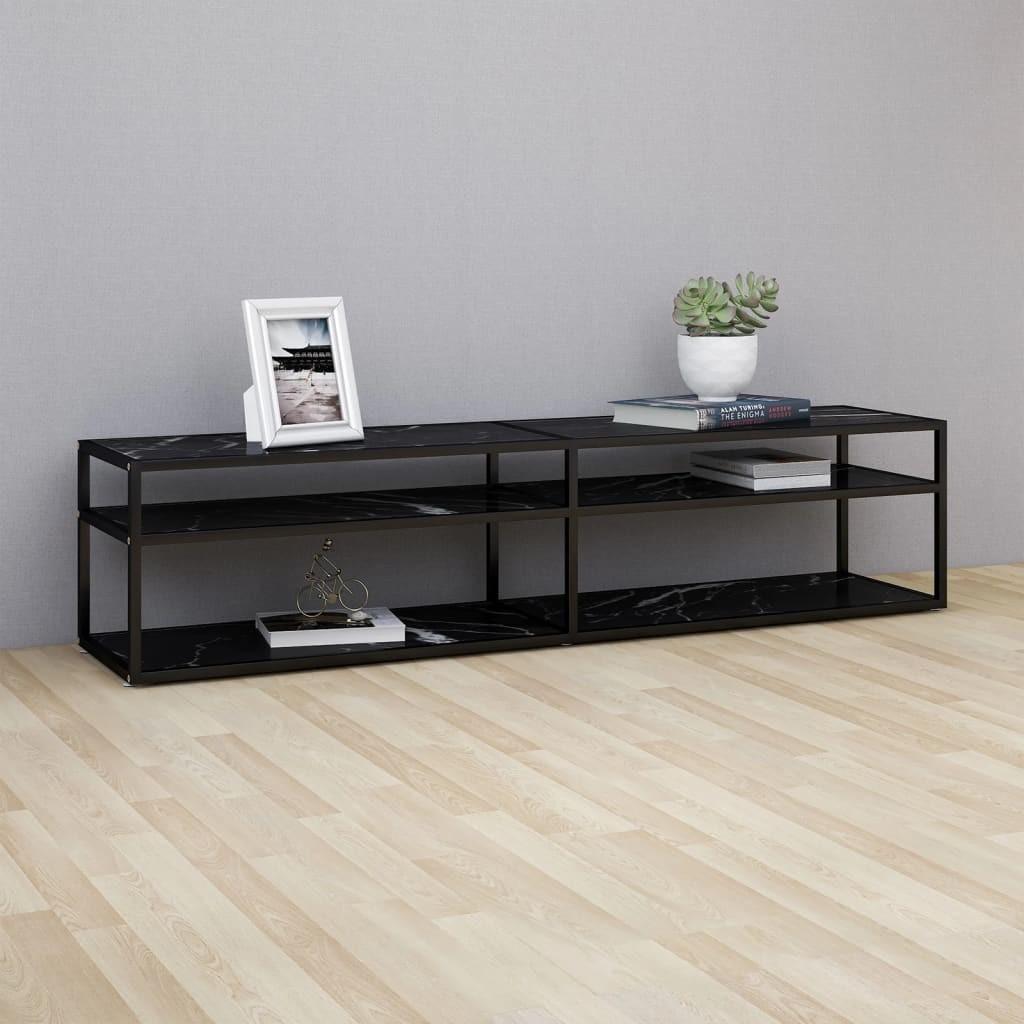 Tv-bord 180x40x40,5 cm hærdet glas marmoreffekt sort
