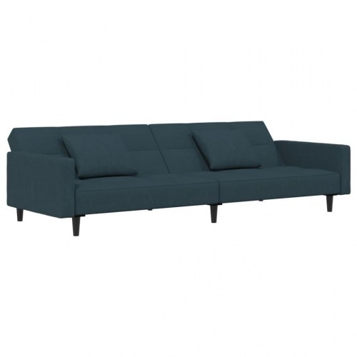 2-personers sovesofa med 2 puder fløjl blå