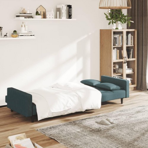 2-personers sovesofa med 2 puder fløjl blå