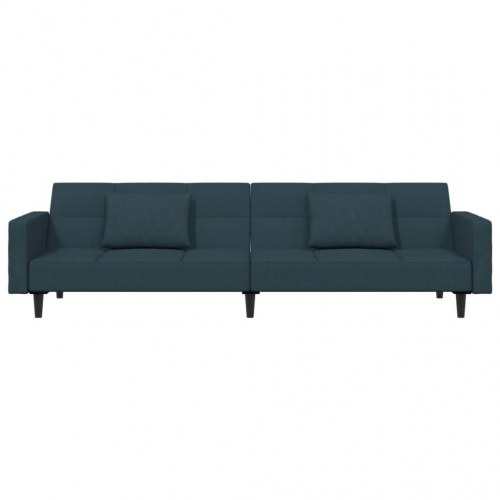 2-personers sovesofa med 2 puder fløjl blå