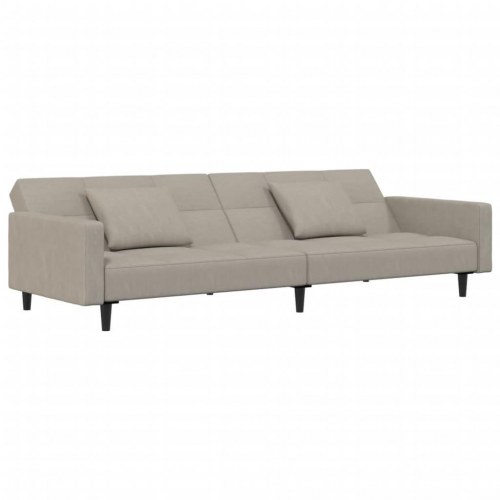 2-personers sovesofa med 2 puder velour lysegrå