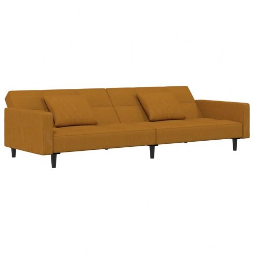 2-personers sovesofa med 2 puder fløjl brun