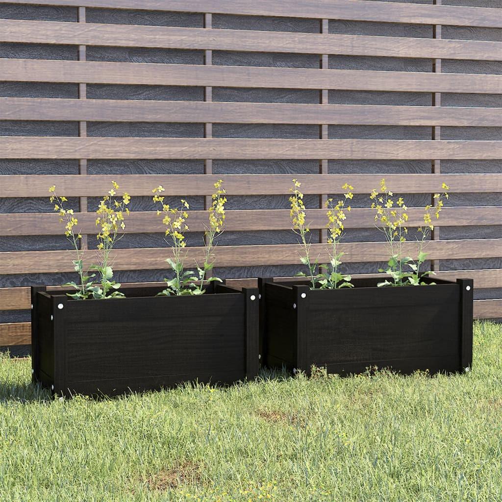 Plantekasser 2 stk. 60x31x31 cm massivt fyrretræ sort