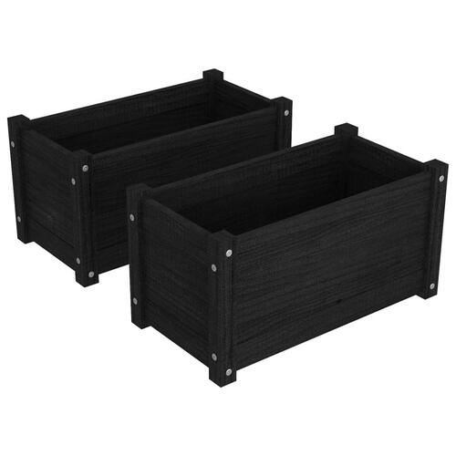 Plantekasser 2 stk. 60x31x31 cm massivt fyrretræ sort