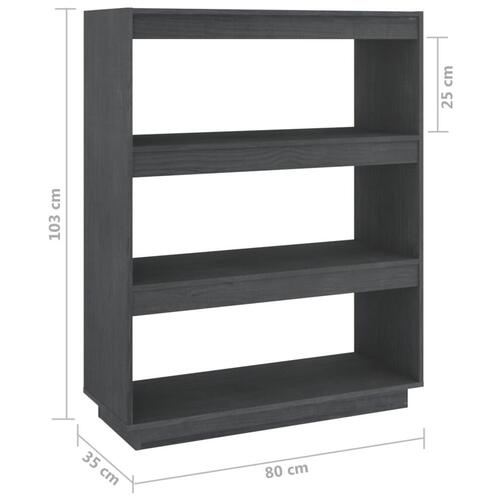 Bogreol/rumdeler 80x35x103 cm massivt fyrretræ grå