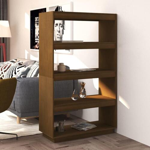 Bogreol/rumdeler 80x35x135 cm massivt fyrretræ gyldenbrun