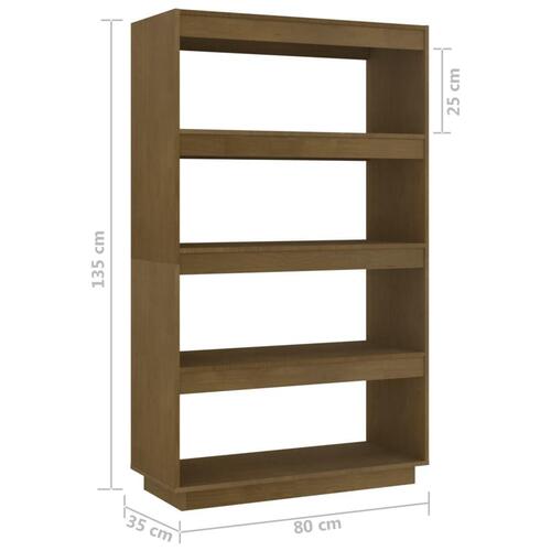 Bogreol/rumdeler 80x35x135 cm massivt fyrretræ gyldenbrun