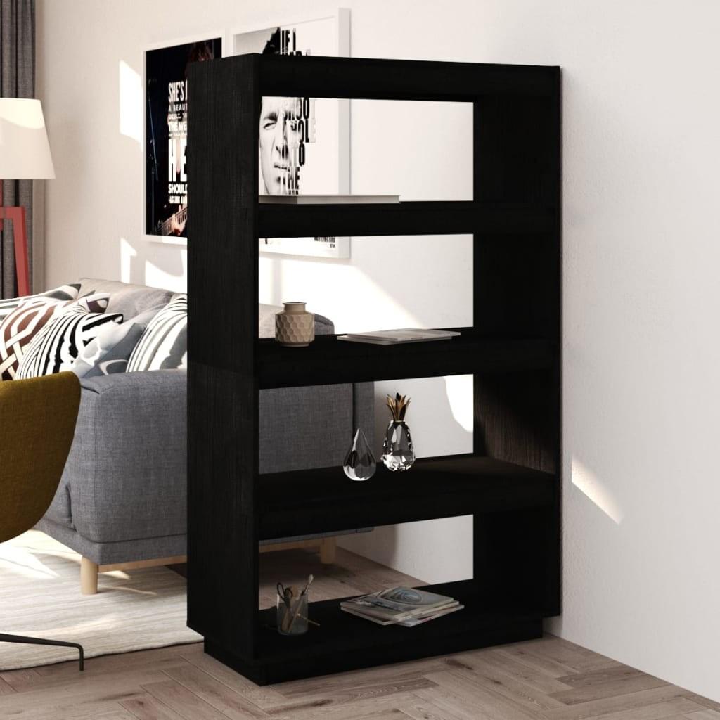 Bogreol/rumdeler 80x35x135 cm massivt fyrretræ sort